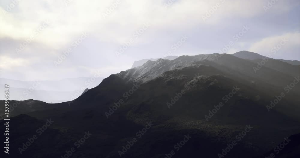 Layers of majestic mountains rise in the distance, shrouded in mist. Soft light filters through the clouds, creating a tranquil atmosphere in the natural setting. Layers of majestic mountains rise in the distance, shrouded in mist. Soft light filters through the clouds, creating a tranquil atmosphere in the natural setting.