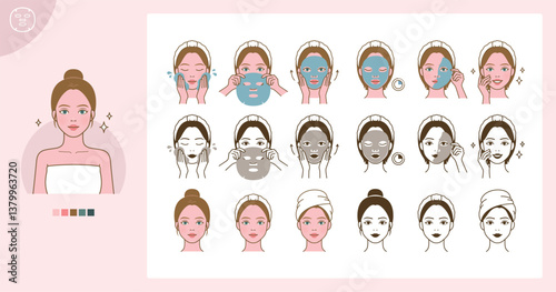 Cosmetic skin care routine_using face sheet mask_Westerner woman(girl)