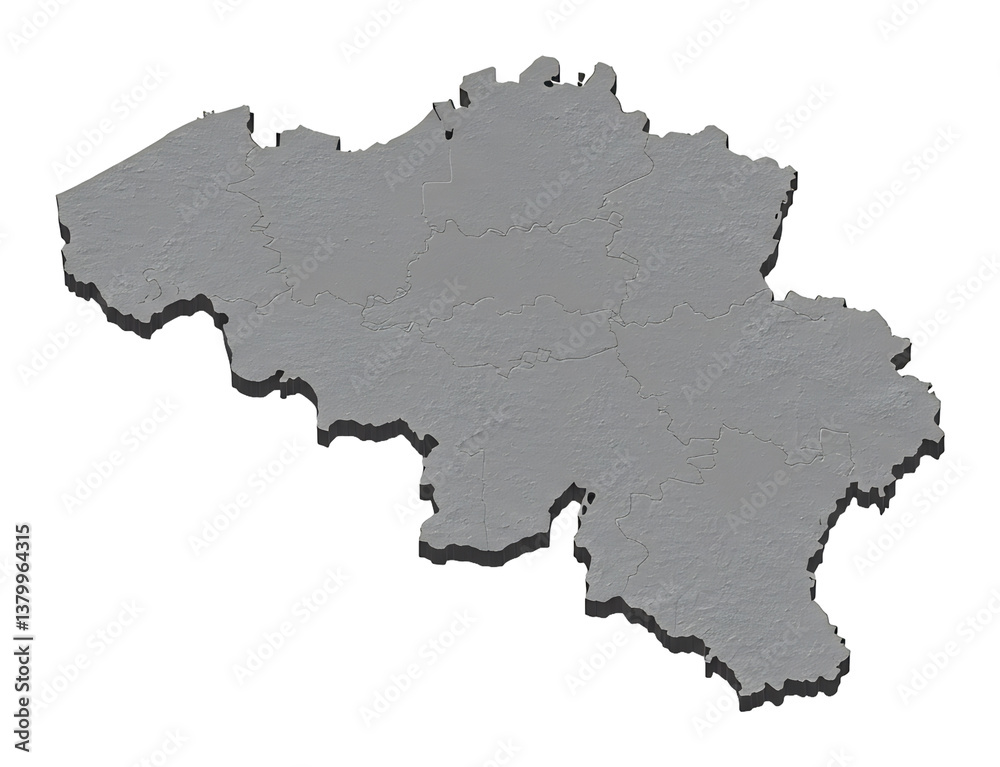 Fototapeta premium ベルギー地図 立体感 灰色