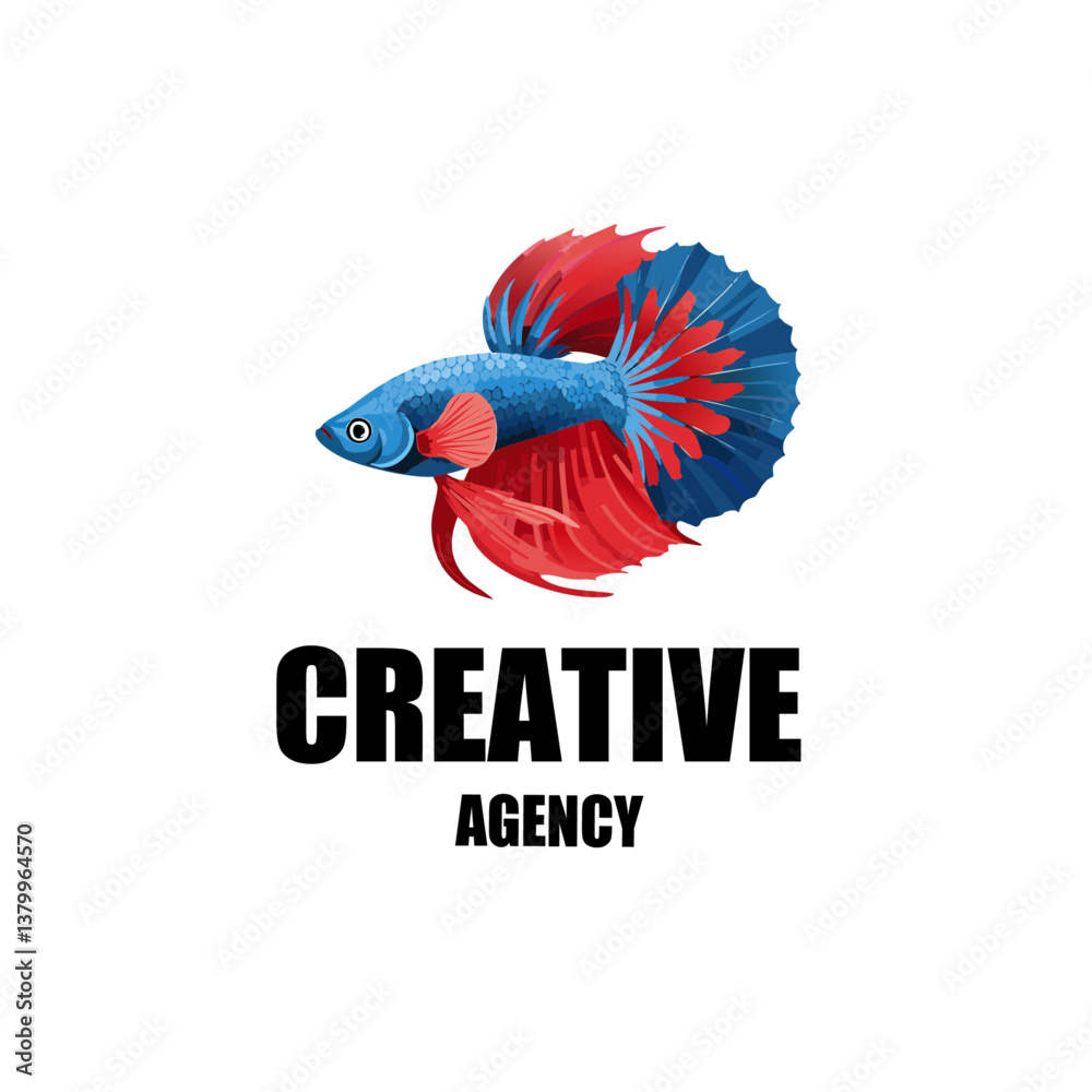 vector illustration of a betta fish with text creative agency logo icon design