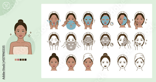 Cosmetic skin care routine_using face sheet mask_South Asian woman(girl)