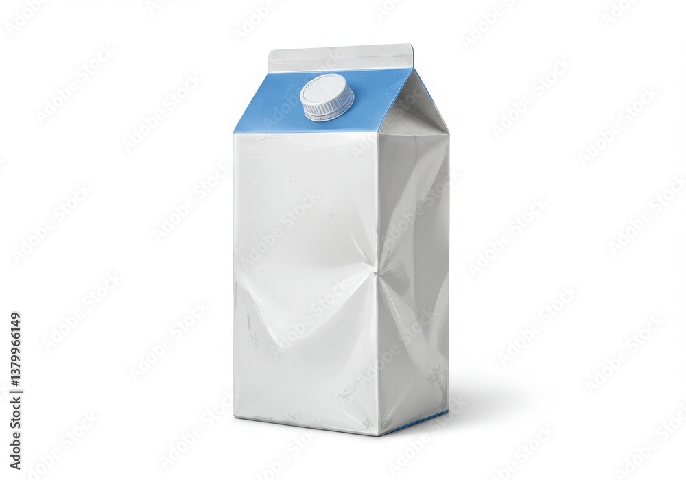 Isolated carton of milk with blue top and white cap on a plain white background in a studio shot Isolated carton of milk with blue top and white cap on a plain white background in a studio shot