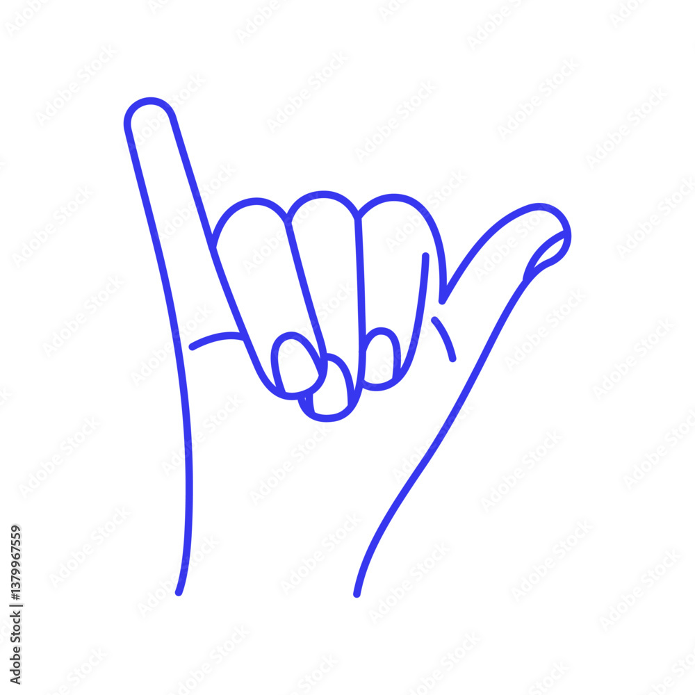 Fototapeta premium Shaka sign. Hand gesture doodle icon. Contour vector illustration
