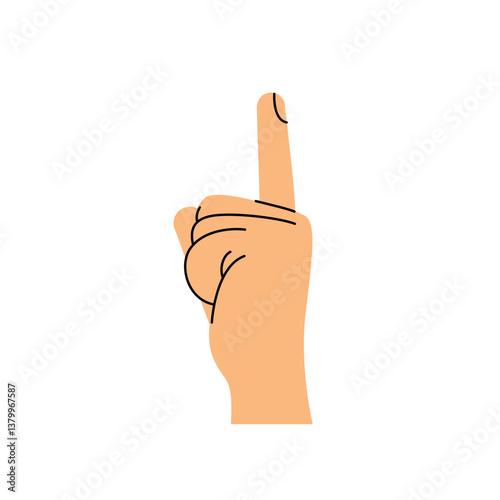 Hand gesture. One or up. Color trendy vector illustration. Index, middle, ring, little fingers and thumb