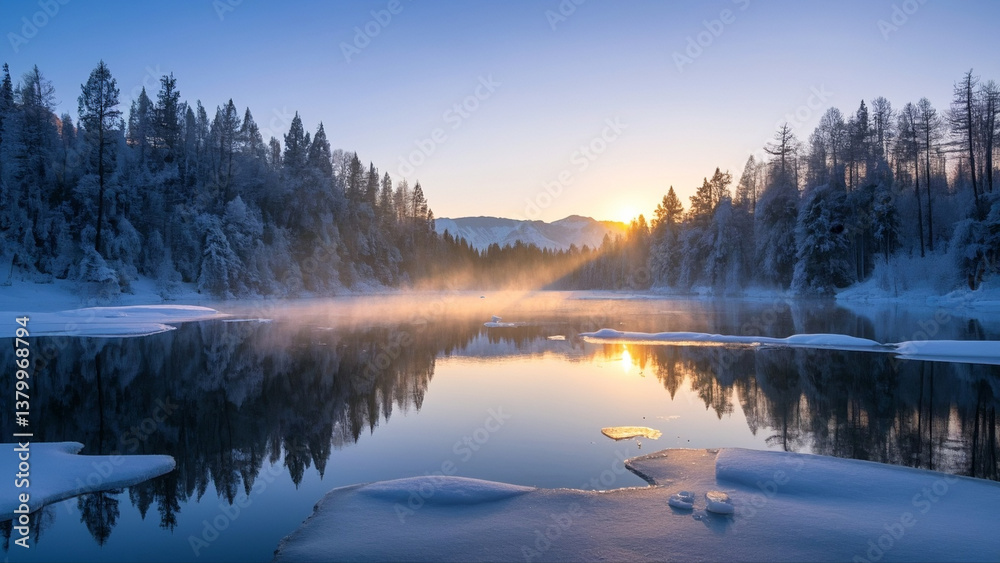 Fototapeta premium Serene Lake in Winter Season