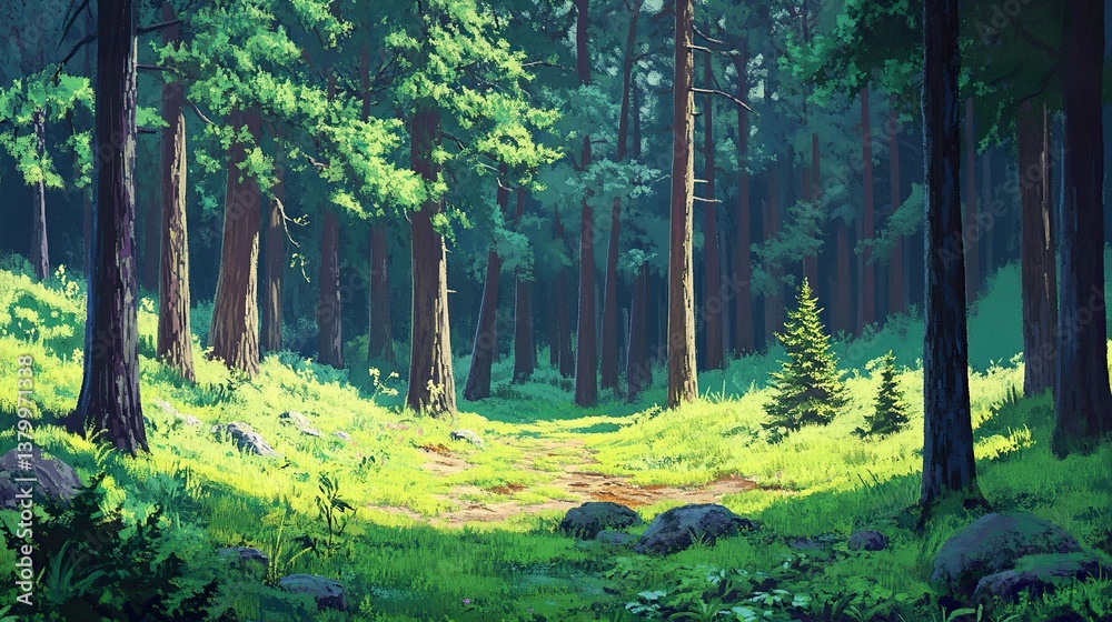 Enchanted forest glade, a serene illustration of nature's tranquility and peace Enchanted forest glade, a serene illustration of nature's tranquility and peace