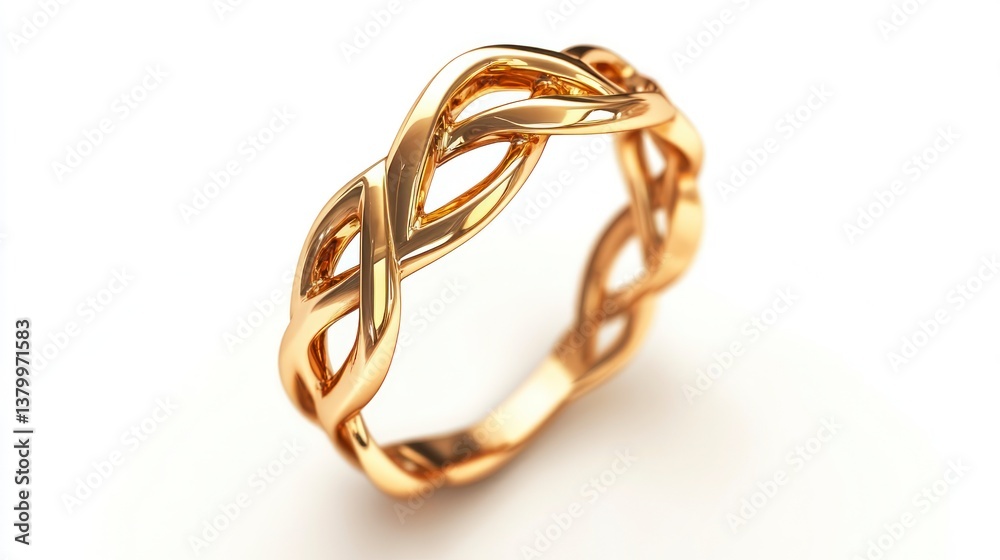 Elegant Gold Ring with Interwoven Design on White Background Close-up Elegant Gold Ring with Interwoven Design on White Background Close-up