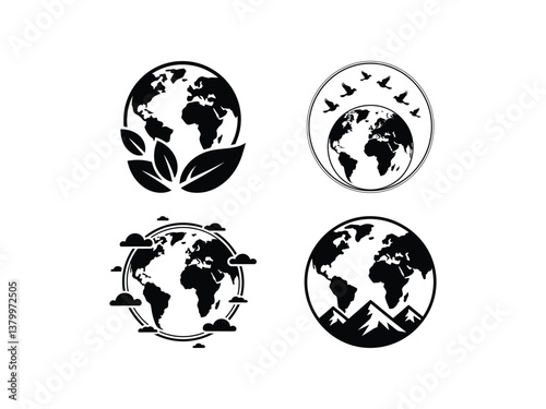Earth Circle Silhouettes - Global Vector Icon Set