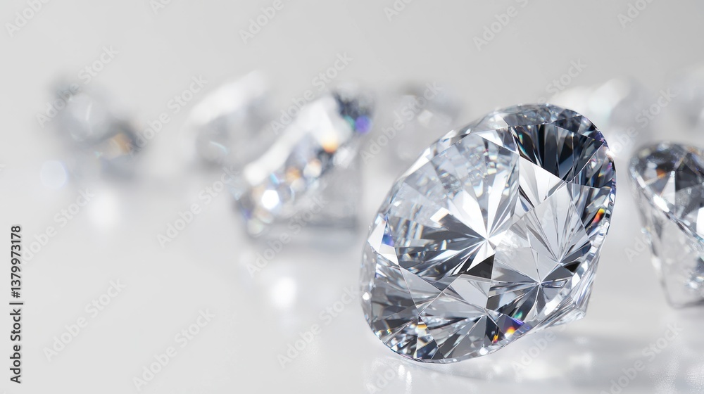 Sparkling Diamonds Close-up on a White Surface for Luxury Concept