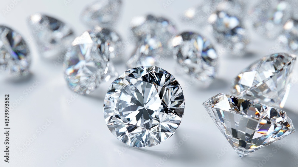 Sparkling Diamonds Grouped Together on White Background Perfect for Luxury Designs Sparkling Diamonds Grouped Together on White Background Perfect for Luxury Designs