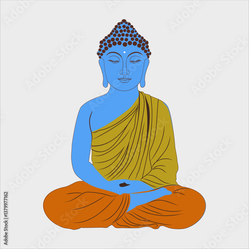 Meditative Buddha Vector Art – Serene Spiritual Illustration for Buddha Purnima.