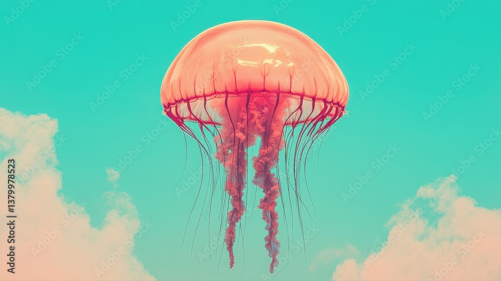 Fototapeta premium Ethereal Jellyfish Floating in a Dreamlike Sky with Soft Clouds