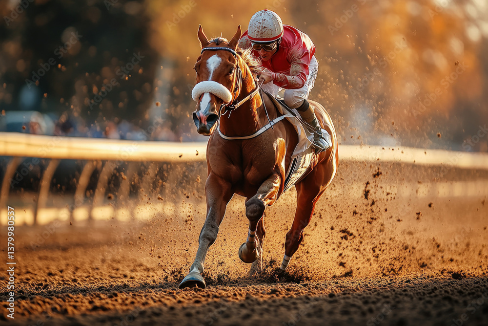 A dramatic moment capturing a horse crossing the finishing post during a race