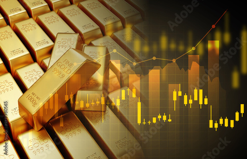 Gold trading, gold bars with stock graph chart stock. Business and finance concept