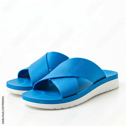 Wallpaper Mural blue and white summer sandals on white background Torontodigital.ca