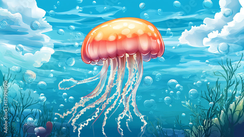 a jellyfish in the sea water 