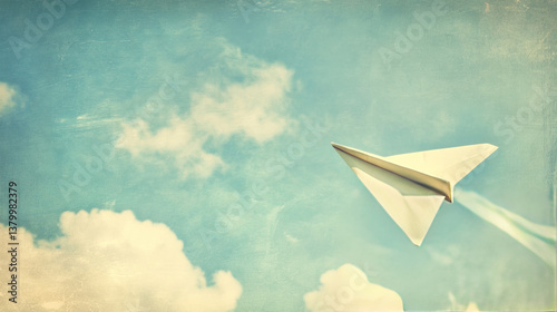 paper plane flying in cloudy background