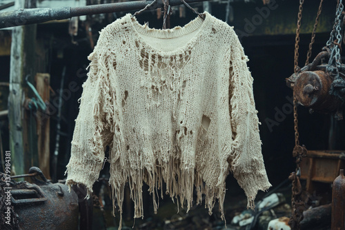 A tattered sweater hanging ...