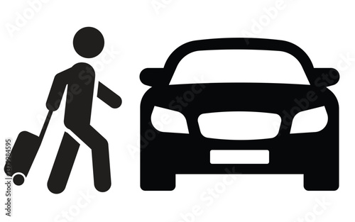 Taxi icon. Customer pick up. Travelling by car. Road trip. Vector icon isolated on white background.
