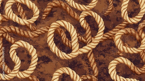 Abstract Background with Intertwined Natural Rope in Earthy Tones and Textured Appearance