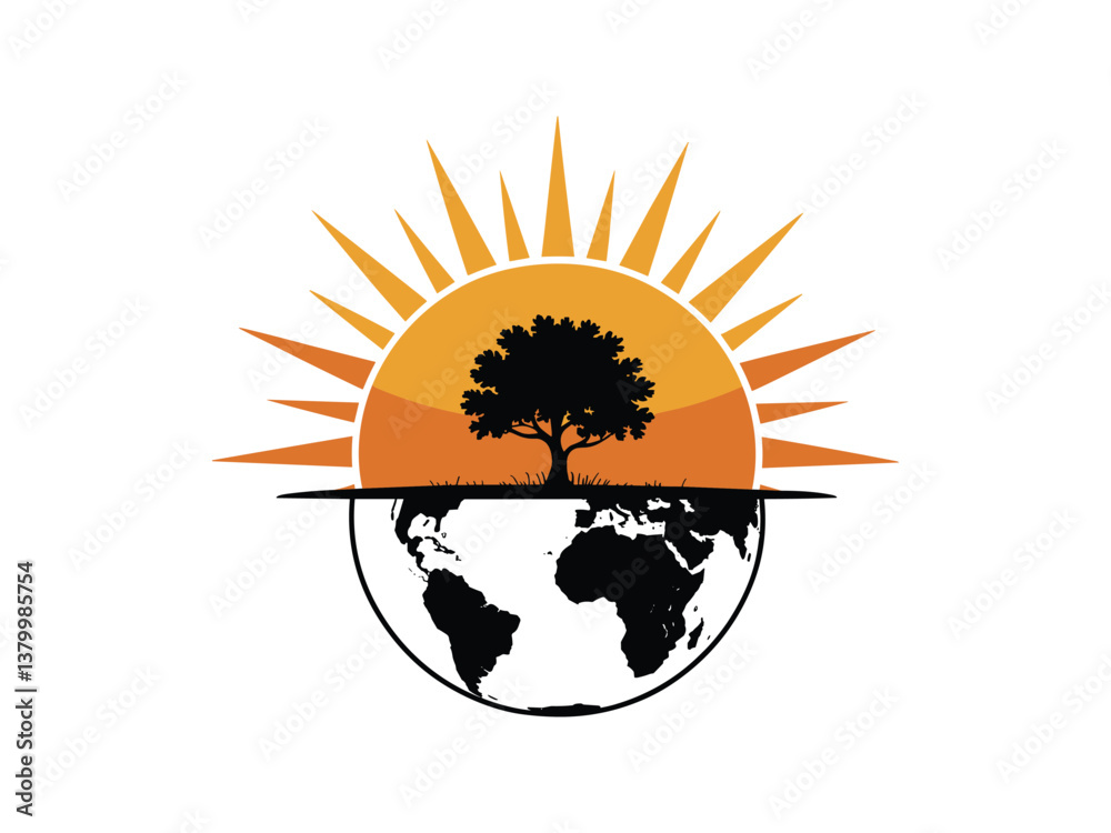 Obraz premium Earth Tree Growth Silhouettes Vector Set 