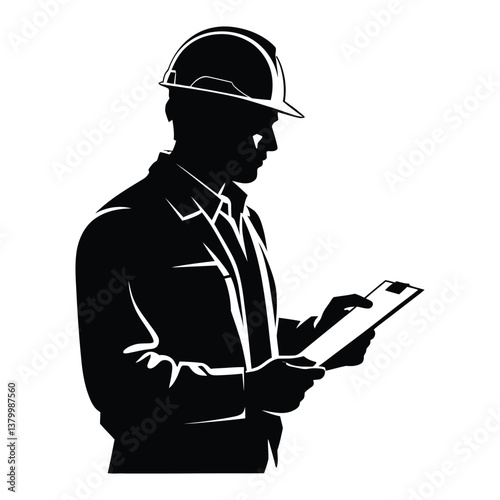 Civil Engineer Silhouette, Vector, Icon, Logo, White Background.