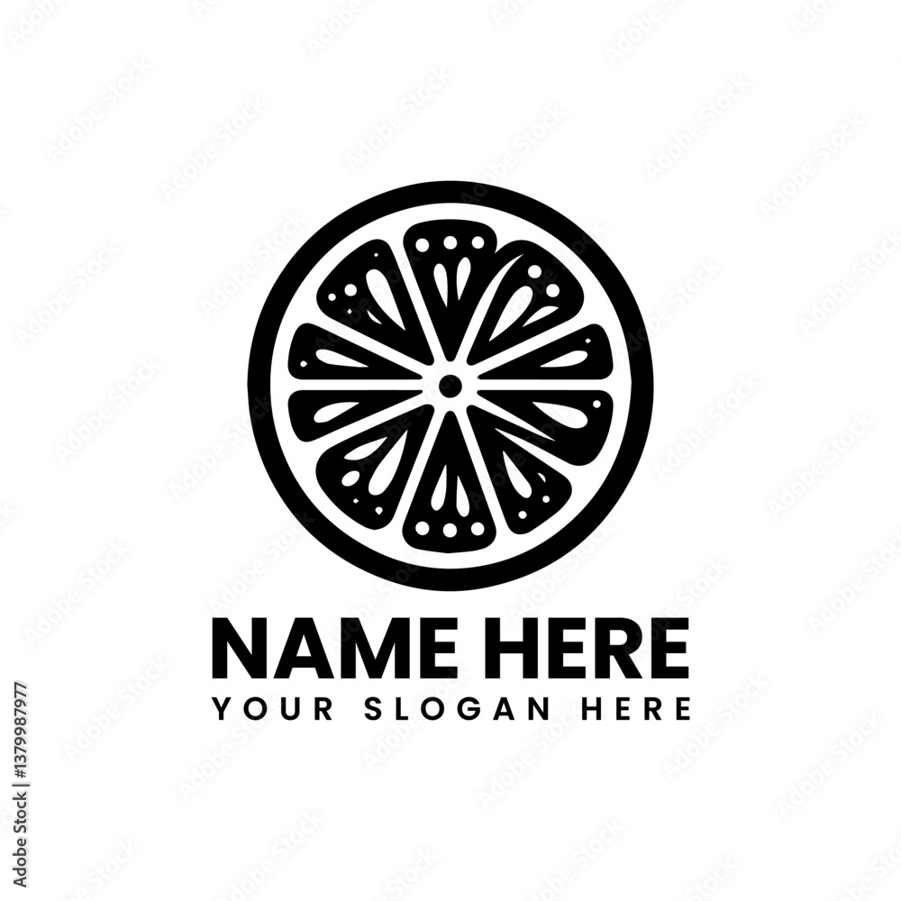 Monochrome citrus slice illustration in circle. Modern tropical fruit art Monochrome citrus slice illustration in circle. Modern tropical fruit art