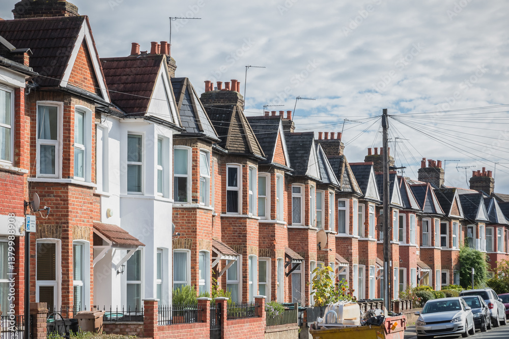 Fototapeta premium Row of English terraced houses around Turnpike Lane in London, UK