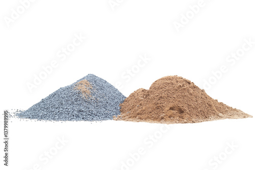 Pile of sand and gravel or stone in construction site isolated on white background included clipping path.