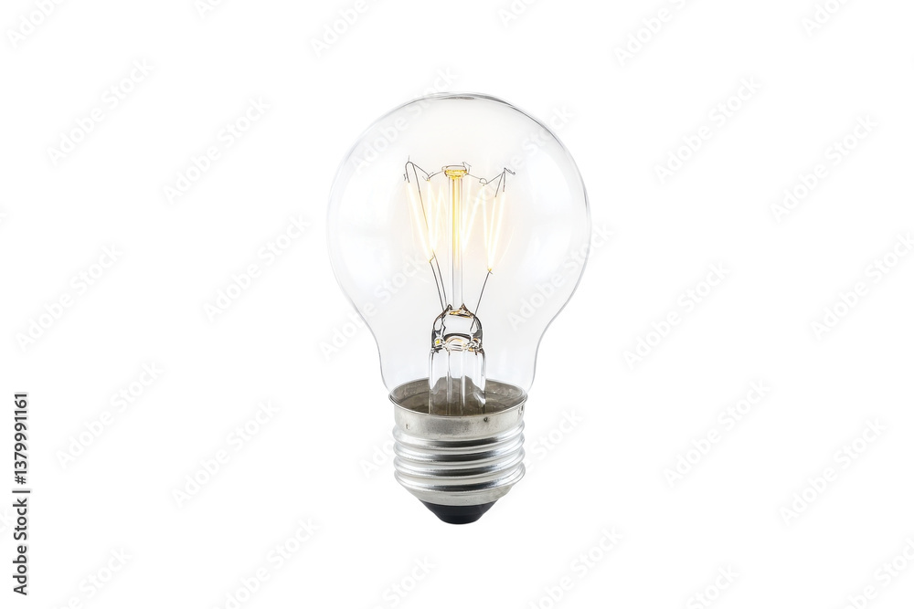 A glowing light bulb shines on a plain white background, highlighting its elegant design A glowing light bulb shines on a plain white background, highlighting its elegant design