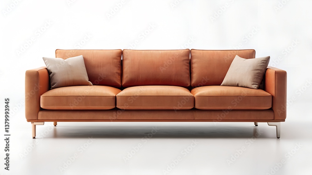 Fototapeta premium Warm Terracotta Linen Sofa on White Background