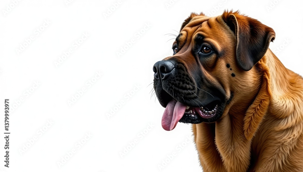 Imposing mastiff, noble expression, pure white backdrop, fawn, purebred, full body Imposing mastiff, noble expression, pure white backdrop, fawn, purebred, full body
