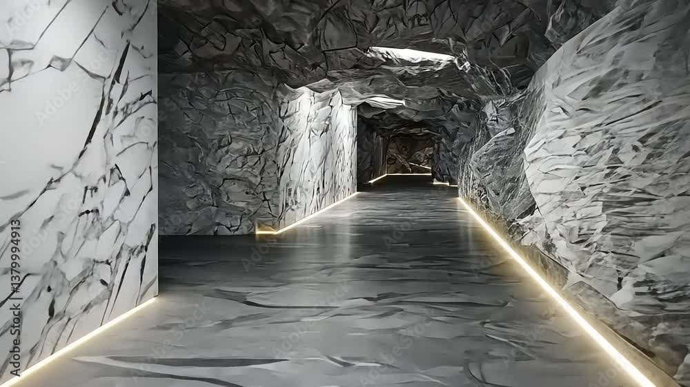 Luxurious Marble-Lined Corridor within a Simulated Cave System