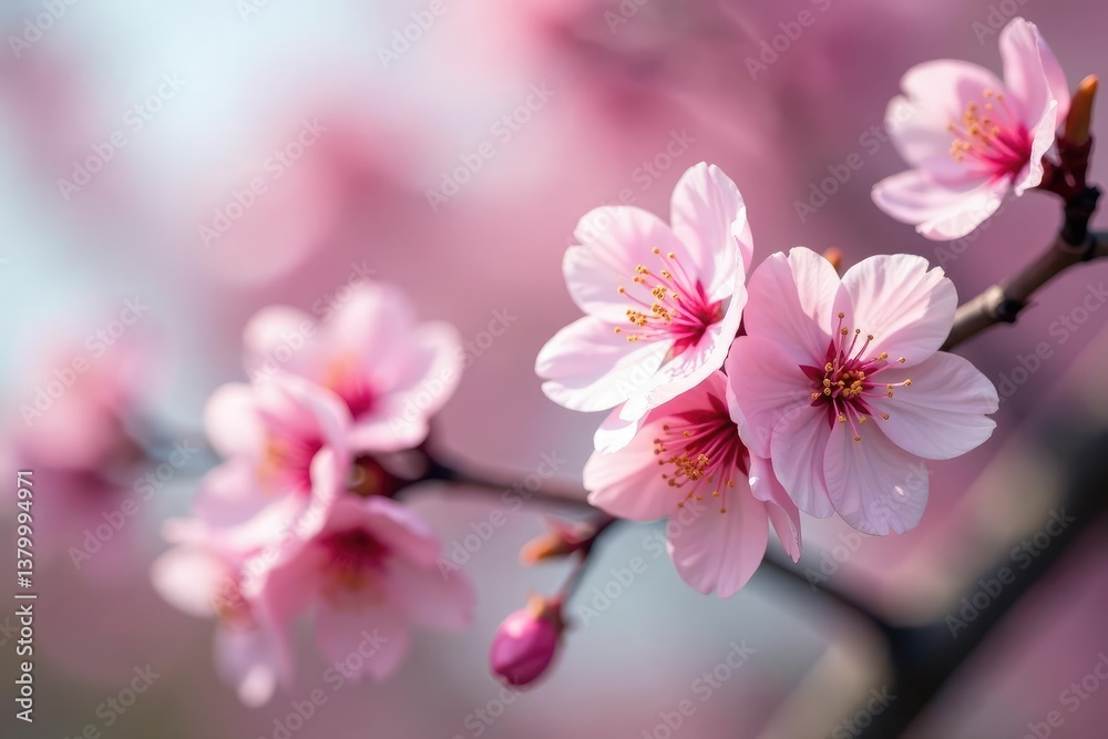 Obraz premium Delicate pink cherry blossoms, full bloom, soft petals , surface, petal