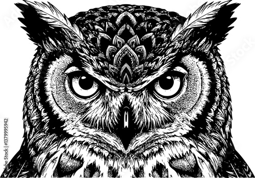 owl eyeglasses engraving black and white outline
