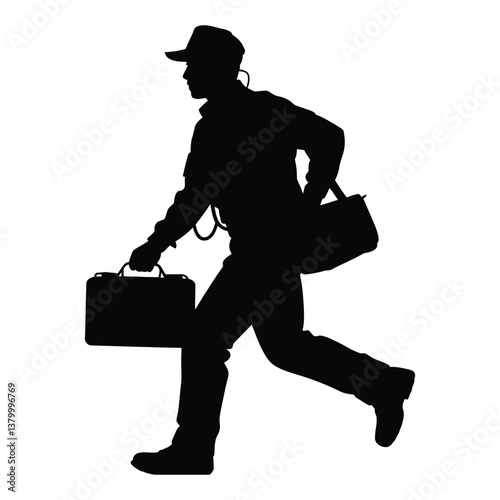Emergency Medical Technician Silhouette, Vector, Icon, Logo, White Background.