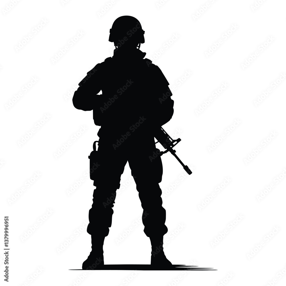 Soldier Silhouette, Vector, Icon, Logo, White Background. Soldier Silhouette, Vector, Icon, Logo, White Background.