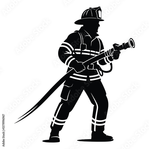 Firefighter Silhouette, Vector, Icon, Logo, White Background.