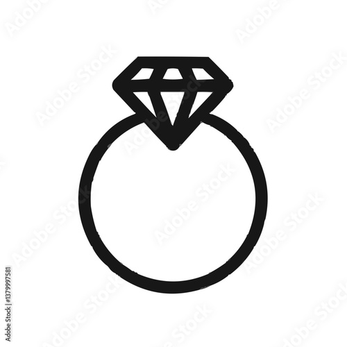 Minimalist black and white diamond ring icon — symbol of engagement or luxury