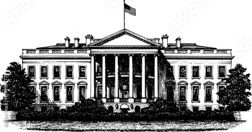 white house engraving black and white outline
