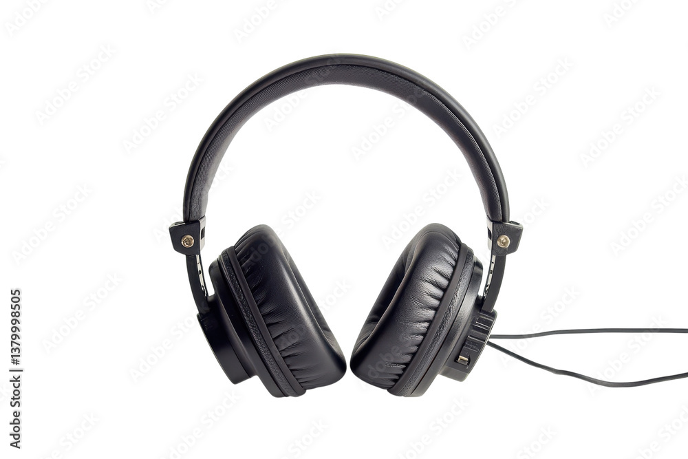 Fototapeta premium Stylish black headphones resting on a clean white surface, ready for immersive audio experiences