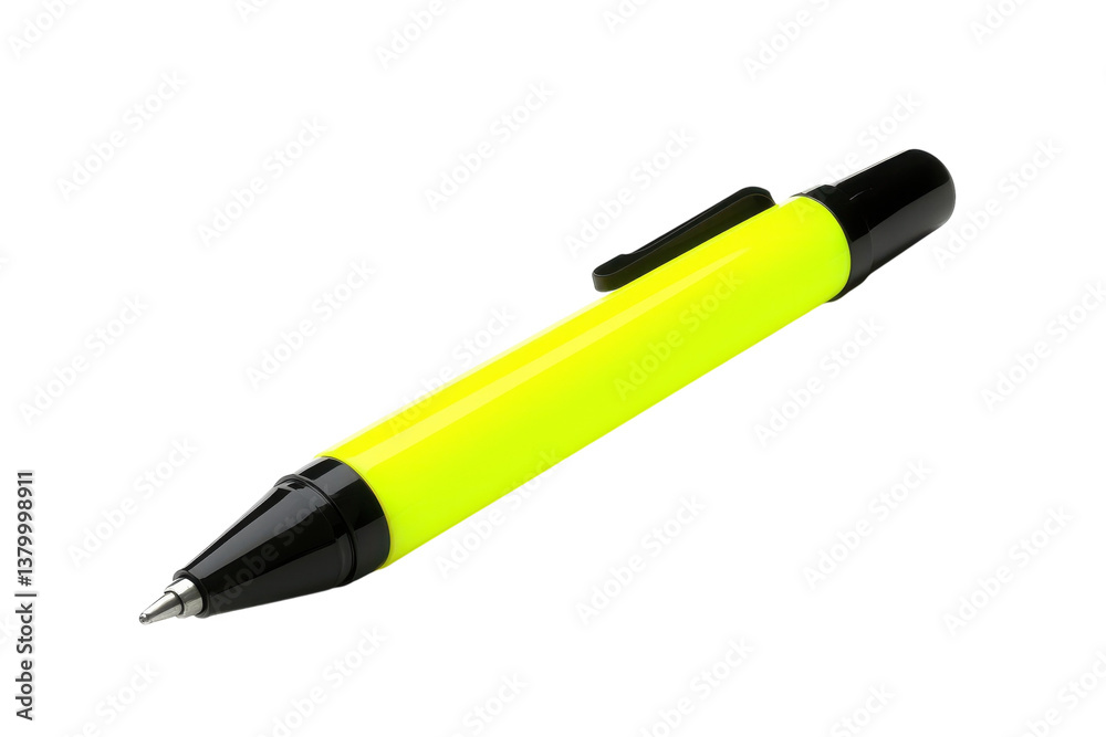 A bright yellow pen resting on a clean surface, ready to unleash creativity and ideas A bright yellow pen resting on a clean surface, ready to unleash creativity and ideas