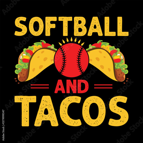 Softball and Tacos: A playful illustration showcases the delightful combination of softball and tacos, with a softball centered between two mouthwatering tacos. A celebration of sports and cuisine!