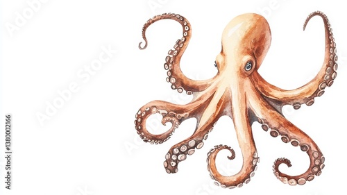Vibrant watercolor artwork featuring aquatic animals, focusing on a detailed octopus design.