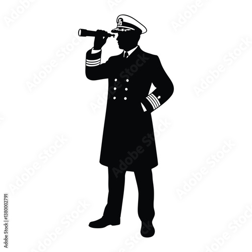 Ship Captain Silhouette, Vector, Icon, Logo, White Background.