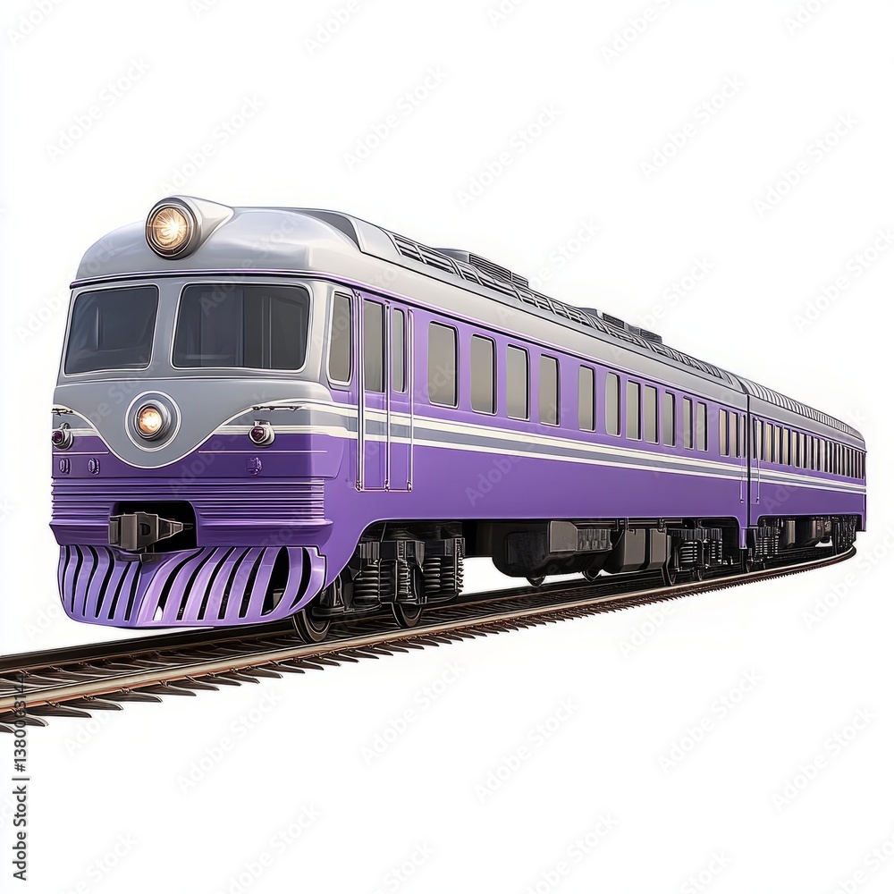 Naklejka premium vintage grey and purple passenger train illustration