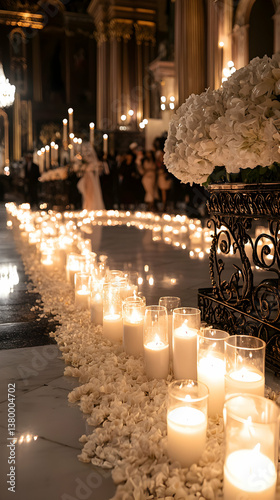 Romantic Candlelit Aisle in a Church