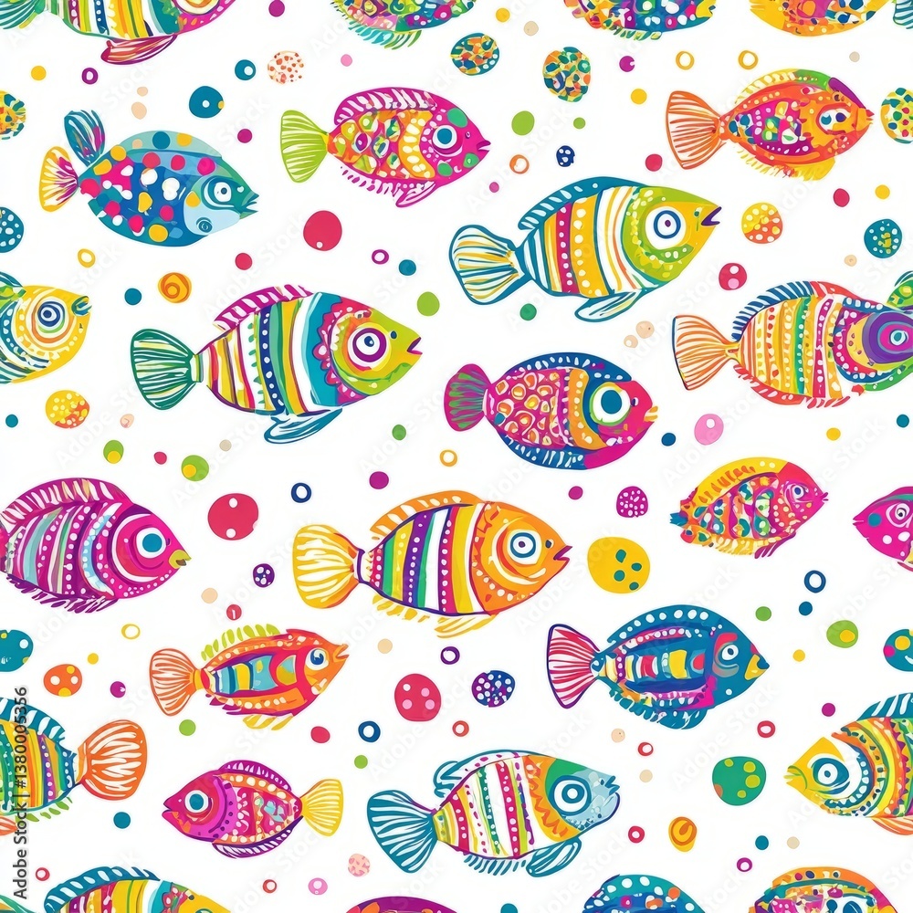 colorful boho-inspired fish pattern with playful bubbles colorful boho-inspired fish pattern with playful bubbles