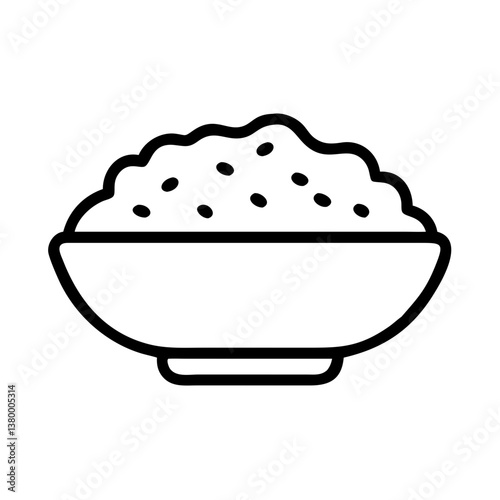 Rice bowl filled with cooked rice in a minimalistic style  