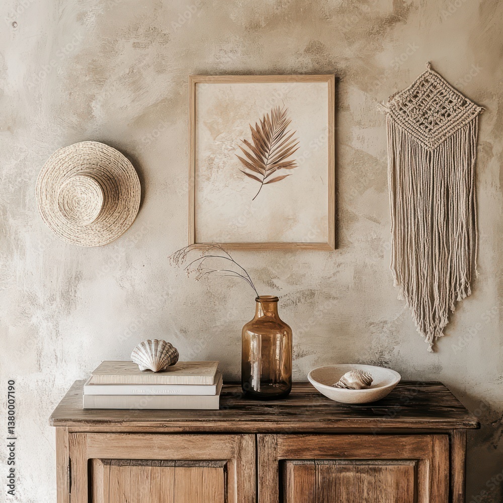 Naklejka premium Boho Rustic Wall Decor and Styling By Generated AI